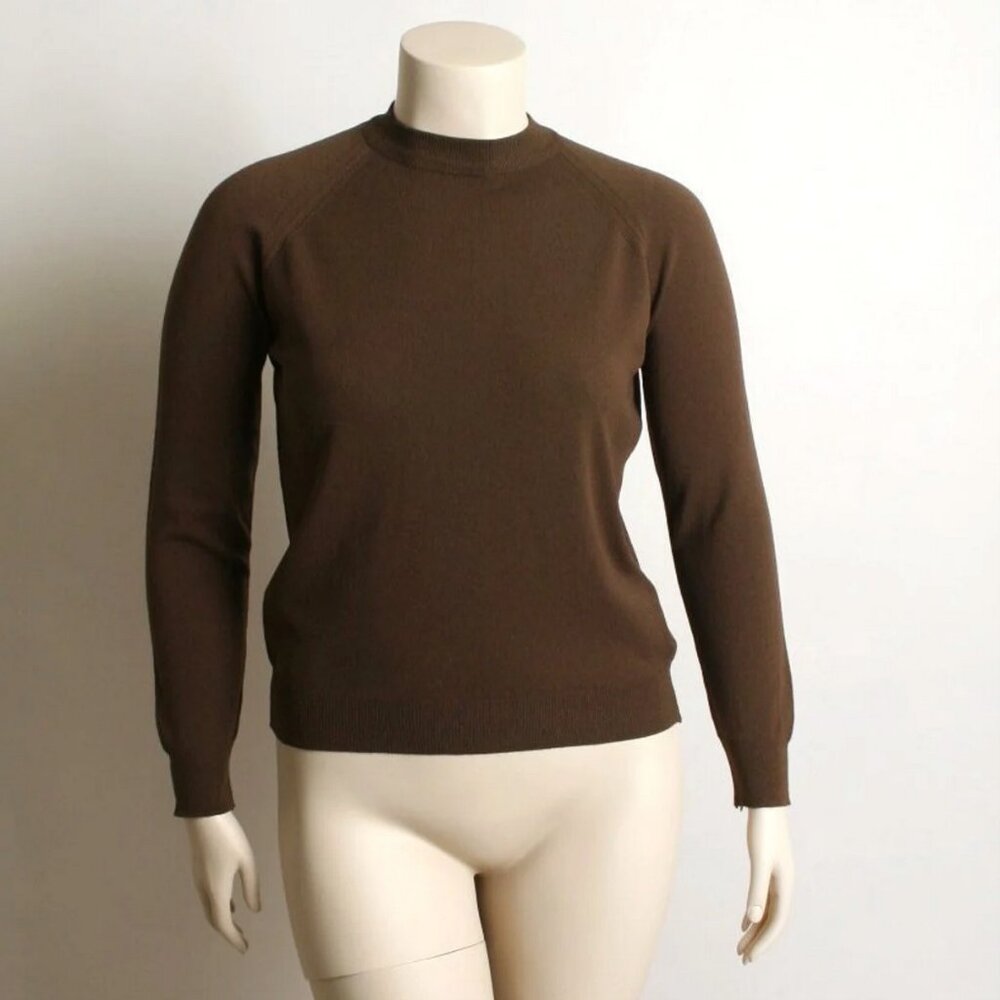 Vintage 1970s Blouse Brown Long Sleeve Back Zipper Action Knit Top Designers L